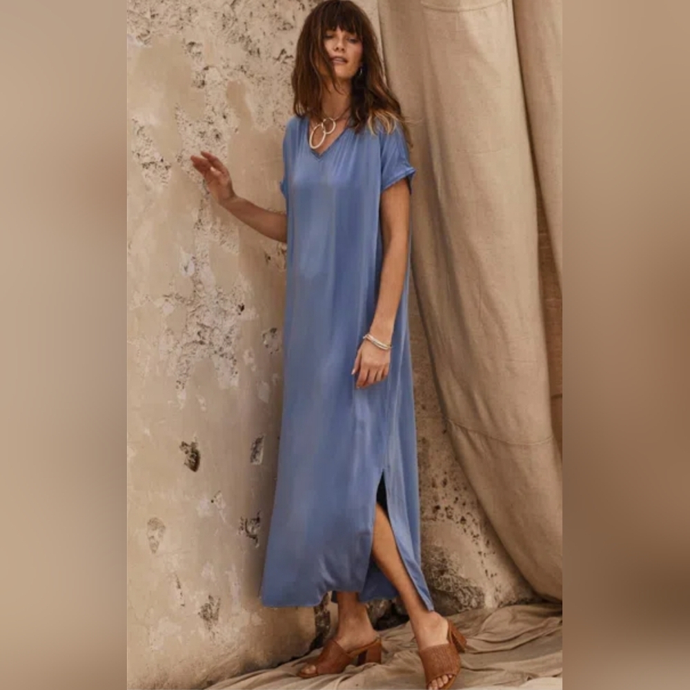 Pure Jill Elements Satin Feel Maxi Dress Sz L Blue Harbor